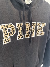 Victoria Secret pink women&rsquo;s Grey hoodie with Leopard print logo women&rsquo;s SIZE XS