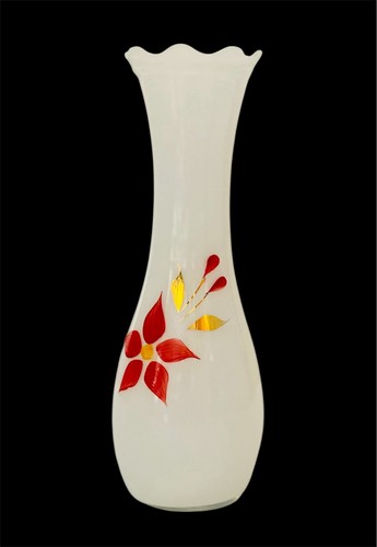 Vaso vintage Bartlett Collins bianco dipinto a mano fiore rosso bordo increspato - Foto 2 di 11