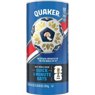 Quaker Quick 1 Minute Oats Oatmeal 42 oz Canister Dry Whole Grain Breakfast Food