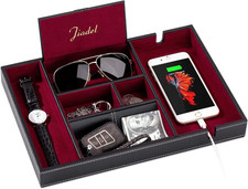 Valet Tray  6 Compartments  Bedroom Organizer with Charging Station  Perfect