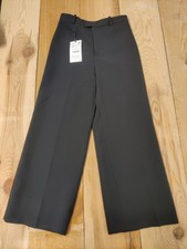 BNWT ZARA TROUSERS SIZE MEDIUM BLACK FORMAL WIDE LEG CROPPED WORK WOMENS RRP £29