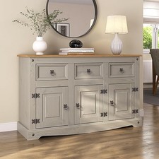 Corona Grey Sideboard 3 Door 3 Drawer Cupboard Large Solid Mexican Pine Wooden C