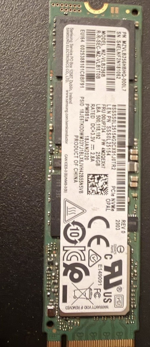 Samsung 256GB M.2 2280 NVMe PCIe Gen3 x4 SSD
