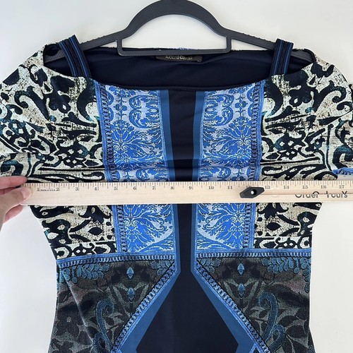 Roberto Cavalli Dress 6 IT44 Blue Black Baroque Loud Money Glam Y2K Maximalist - Picture 13 of 14