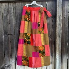 Vintage 60s 70s Patchwork Maxi Skirt Boho Olive Orange Pink Red Velvet Corduroy