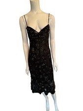 VALENTINO Black Sequin Spaghetti Strap Slip Dress! 