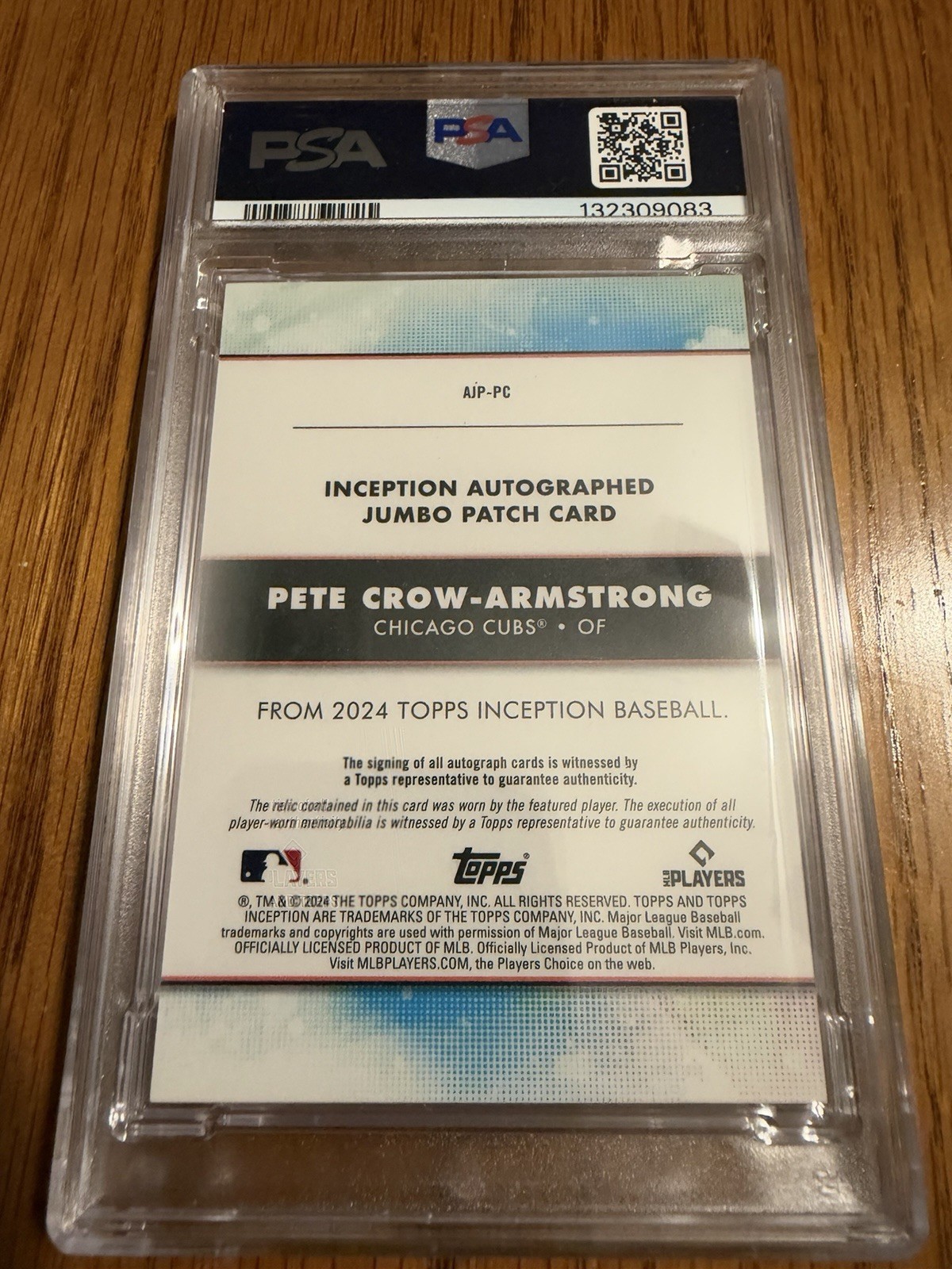 2024 Topps Inception Auto Patch Pete Crow-Armstrong #AJP-PC Red /25 PSA 9 POP 1 view 2