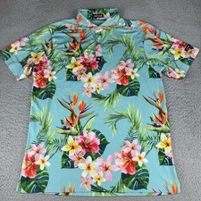 Bad Birdie Tropics Polo Mens Large Golf Performance Stretch Floral AOP