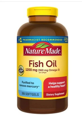 Nature Made Fish Oil 1200mg (360mg Omega- 3) 300 Softgels