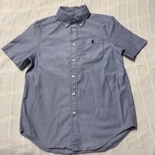 Ralph Lauren Boys M 10-12 Dress Shirt Blue Oxford Short Sleeve Logo on Pocket