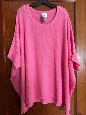 NWT Plus size boutique bright pink urban rib poncho top 1X/2X