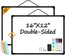 Black Frame Small Dry Erase Board for Wall, 16" x 12" Double-Sided Hanging