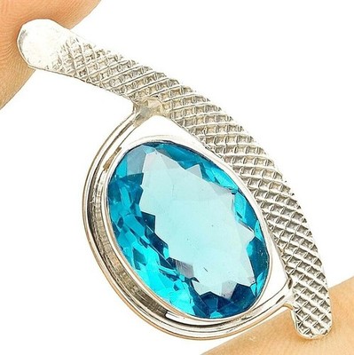 Natürlicher 10 kt makelloser Blautopas 925 Sterlingsilber Anhänger 1 1/2 '' lang @B5-7