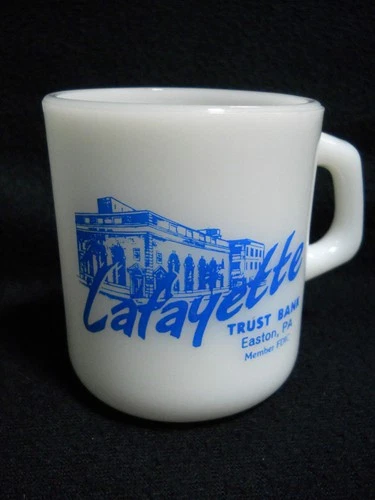 Vintage Galaxy Milk Glass Advertising Mug / Lafayette Trust Bank / Easton Pa