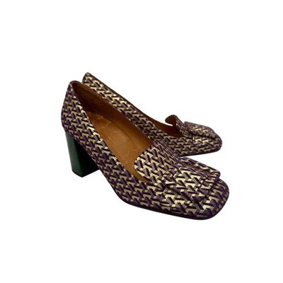 Chie Mihara Pema Purple Green Heel Loafers EU Size 38 Gold Geometric 