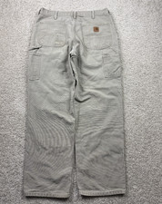 Vintage Carhartt Dungaree Pants 34x32 Beige Carpenter Canvas Workwear Grunge
