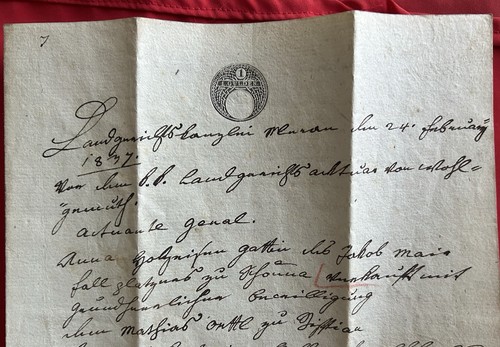 🌈Raro Documento del 1837 Riffian Tirolo Merano Bolzano ex Austria🇦🇹1 Fiorino - Foto 4 di 11