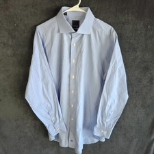 David Donahue Dress Shirt Men 16-34/35 Blue Micro Check Button Up Trim Fit