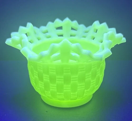 Fenton Custard Basket Weave Ruffled Rim Satin Bowl