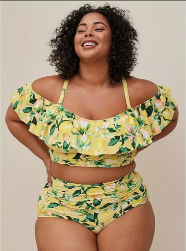Torrid Lemons Bikini Swim SET Top Ruched Swim Brief Bottom SIZE 3X NWT