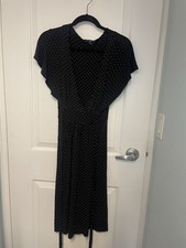 GAP Black White Polka Dots V-neck Ruffle Short Sleeve Waist Tied Dress S