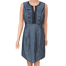 Nine West denim chambray ruffle linen blend dress size 8