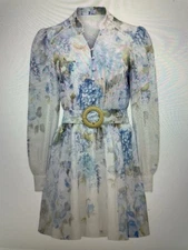 NWT EVER NEW Vienna Lace Trim Belted Short Dress 8 Blue Warrantia