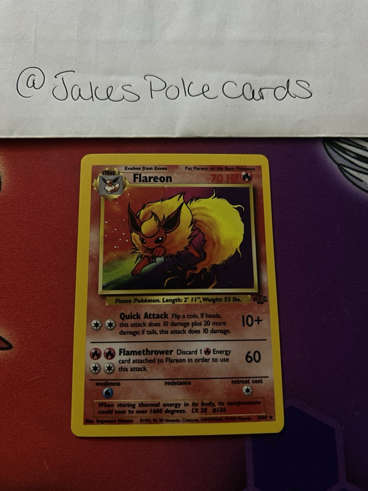 Pokémon TCG Flareon Jungle Holo Rare Card 3/64 Unlimited