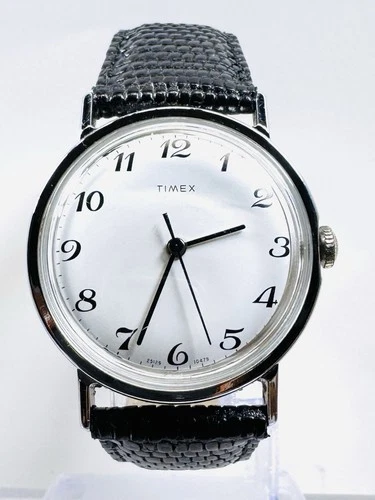 Vintage 1975 Timex Mercury Mechanical Watch 34mm New Leather Strap