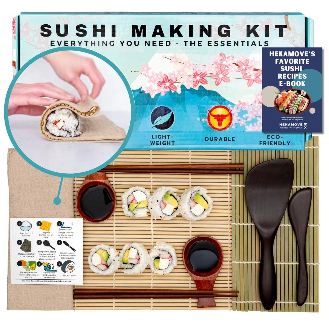 HEKAMOVE No Plastic Premium Sushi Making Kit for Home, for Beginners or Pro S...