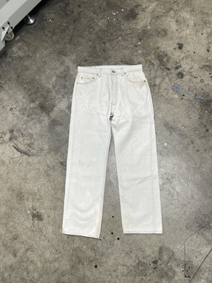 Levi s 501 Vintage USA Made White Straight Regular Fit Denim Jeans Button Fly 