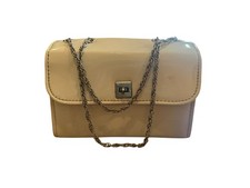 VTG Cream Patent Leather Chain Strap Purse Mod 60s 70s Clutch 8 H 5.5 W 2.75 D