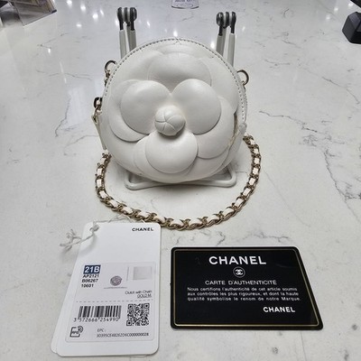Chanel Lambskin Mini Camellia Bouquet Clutch With Chain White