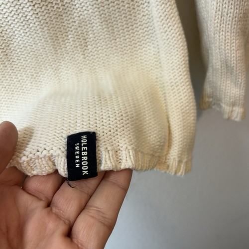Holebrook Sweden Womans Sweater Small Beige Buttercream VNECK Cable Knit comfy - Picture 3 of 12