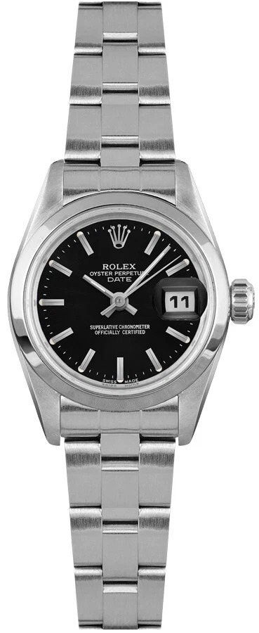 Rolex Oyster Perpetual 26 mm 69160 esfera negra fecha acero inoxidable reloj para damas