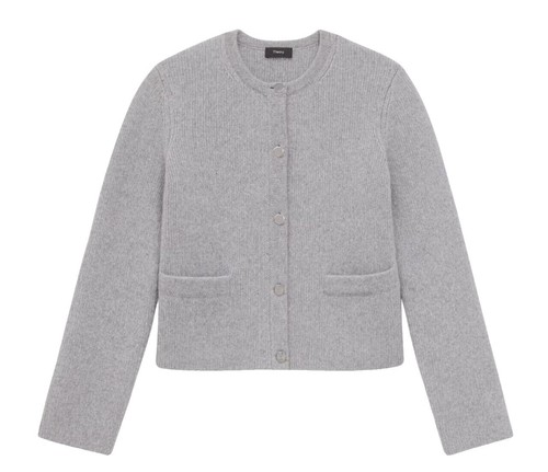 トップス Theory Wooster Crepe Knit Fitt Cardigan 24SS Theory Wooster Crepe Knit Cardigan, Size S, Light Gray Women