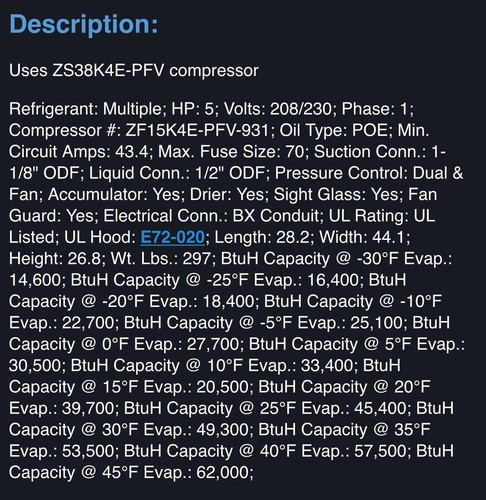New Copeland Scroll Condensing Unit, M# FFAP-050Z-CFV-071, 208-230/1/60 - Picture 4 of 5