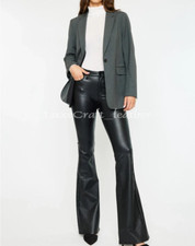 Womens Real Lambskin Leather 5 Pockets Style Pants Slim Fit Trousers wide pants