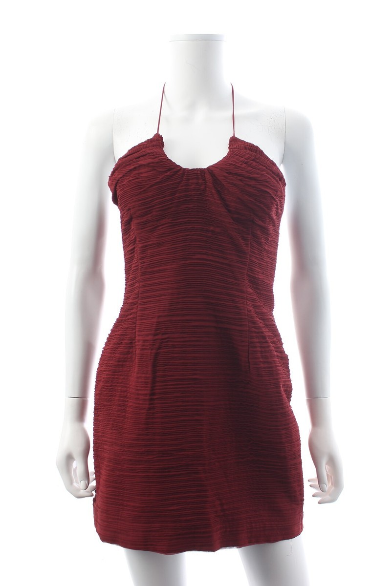 Magda Butrym Ruched Halter Neck Silk Mini Dress Burgundy RRP