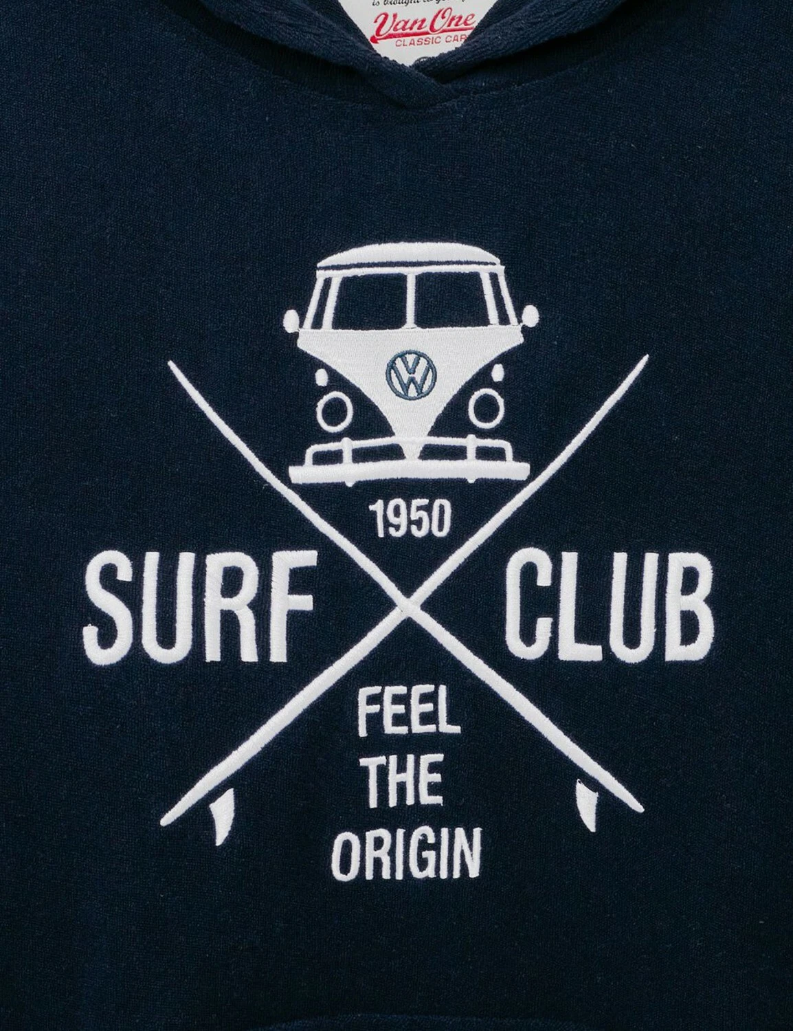 SACAI Felpa con cappuccio donna spugna VW Bulli auto cult T1 edizione ""Surf club"" blu bianco