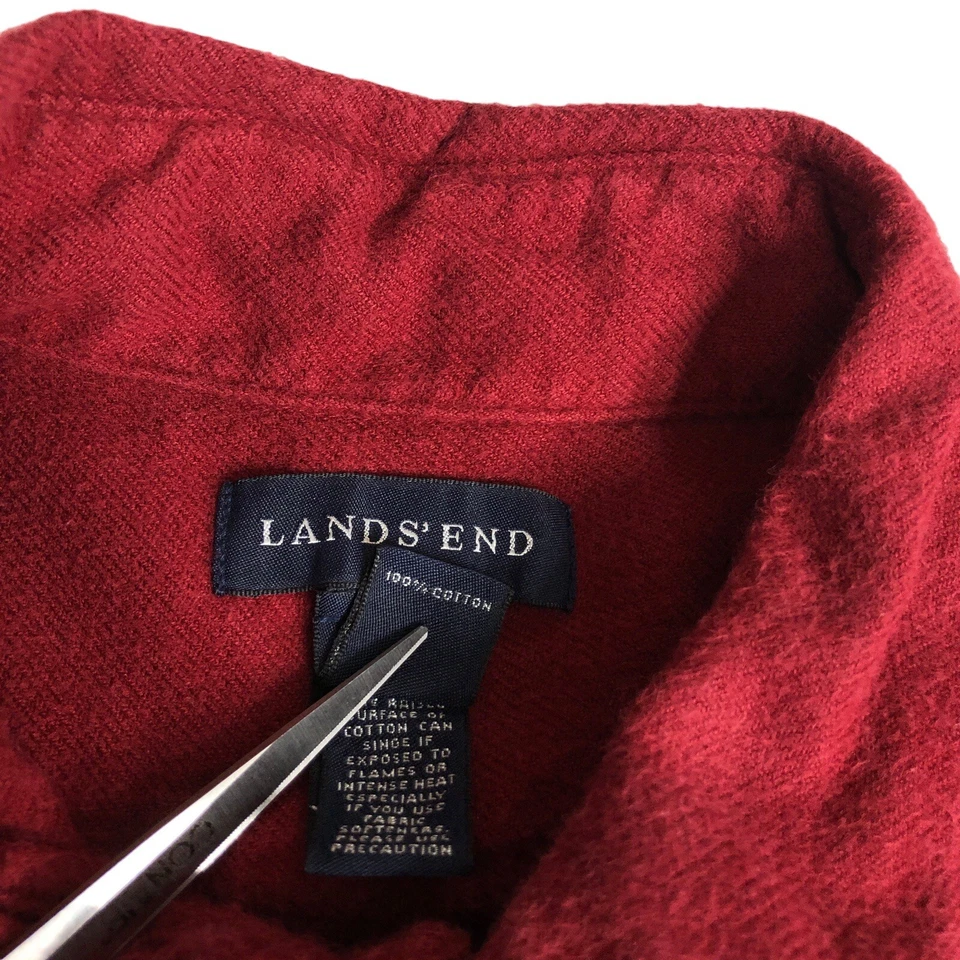 Vintage Lands End Shirt Mens Large Tall LT Red Chamois Flannel Tailored Fit Y2K - Image 4 of 4
