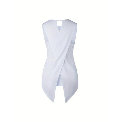 Canotta donna moda tinta unita senza maniche girocollo schiena incrociata slim fit top - Foto 3 di 5