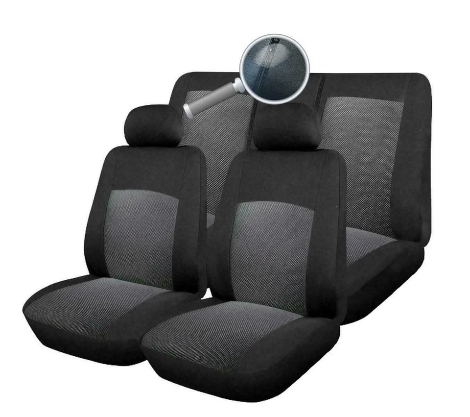 Car Split Rear Seat Covers Full Set Grey Black Fabric For Peugeot 207 307 508 Foto 4 de 4