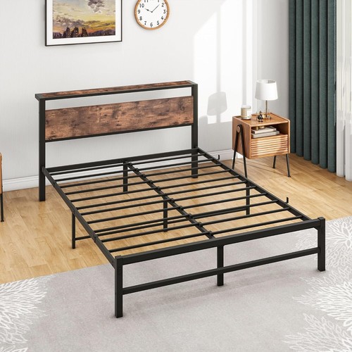 Queen Bed Frame with Wood Storage Headboard, Metal Platform Bed Frame Queen Size - Picture 6 of 6