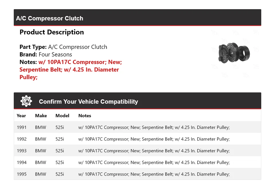 Embrague compresor aire acondicionado BMW 525i 1991-1995 4 estaciones 1992 1993 1994 Foto 2 de 4