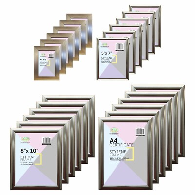 48 x Silber Bilderrahmen Kunststoff Front 4''x6''/5''x7''/8''x10''/A4 Wandbehang GROSSEINKAUF