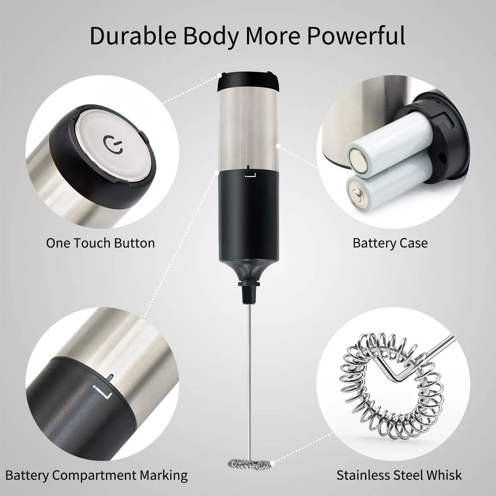 Milk Frother Handheld Battery Operated, Waterproof Electric Whisk Foam Maker for