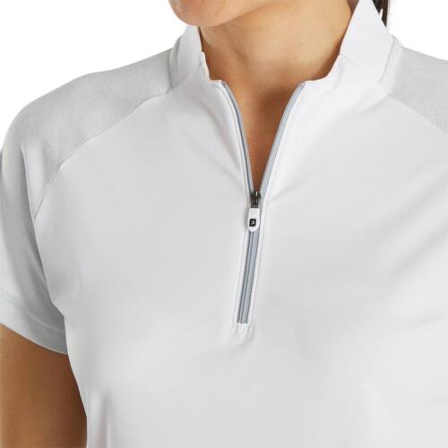 FootJoy Women Zip Placket Raglan Shortsleeve Golf Polo White - 21 NEW - Picture 3 of 5