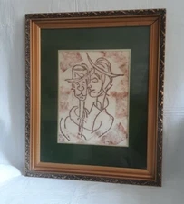 Print Jewish Couple H. Gam Large Framed Under Glass Shalom