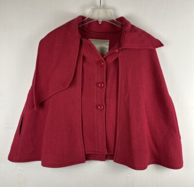 Beth Bowley Poncho Coat Jacket 2 New $418 NWT Wool Red Maroon Classic Staple